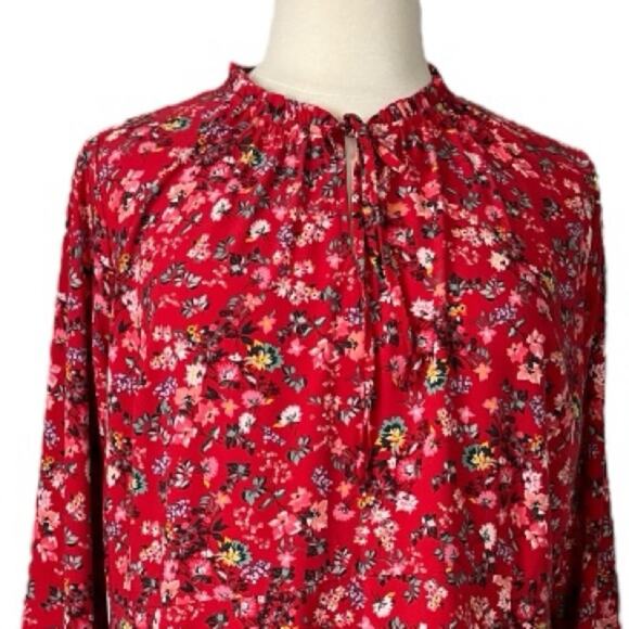 LOFT Plus Dress A-line Long Sleeve Ruffle Button Neck Red Floral Women’s Size 18 - Picture 7 of 13